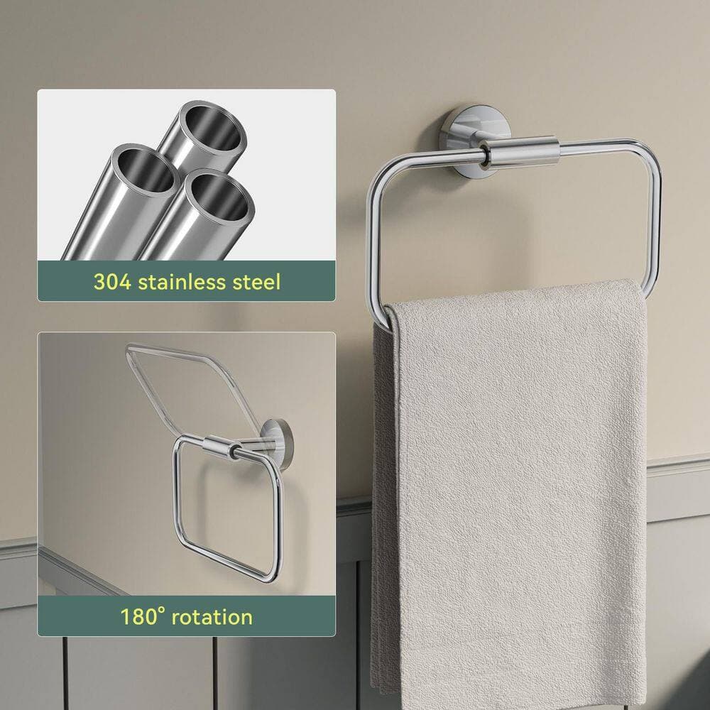 BWE 5-Piece Bath Hardware Set with Towel Rack, Toilet Paper Holder, Towel Ring and 2-Towel Hook Polished Chrome (3)