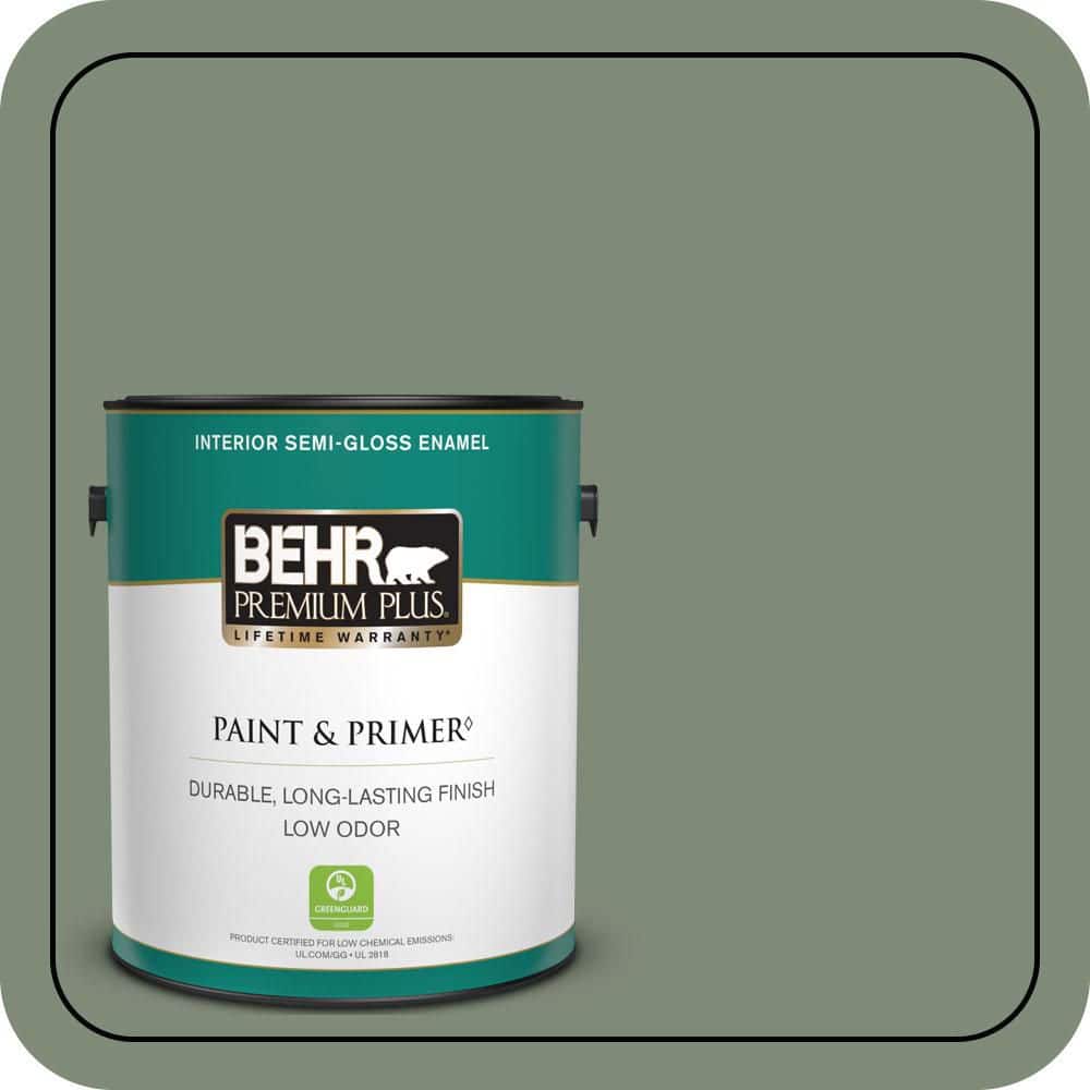 BEHR PREMIUM PLUS 1 gal. #N400-5 Thai Basil Semi-Gloss Enamel Low Odor Interior Paint & Primer