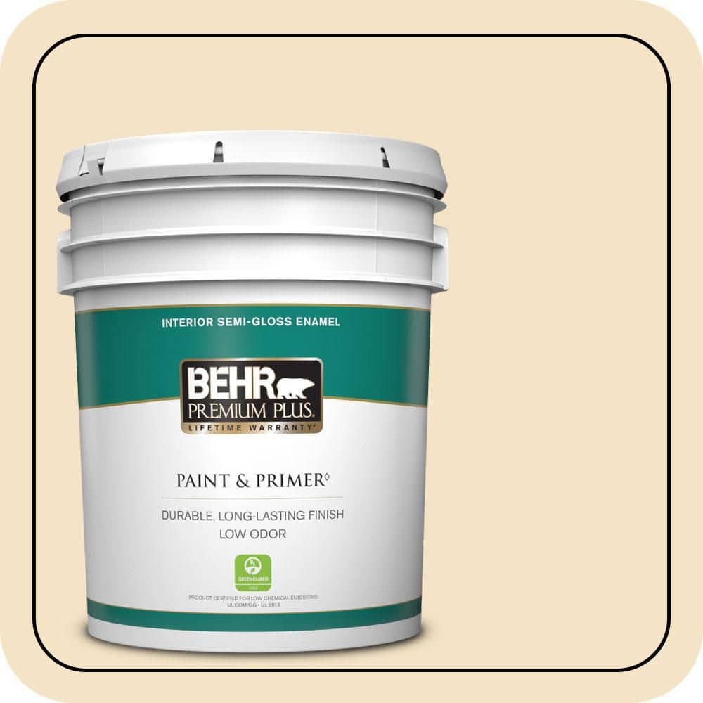 BEHR PREMIUM PLUS 5 gal. #PPU6-10 Cream Puff Semi-Gloss Enamel Low Odor Interior Paint & Primer
