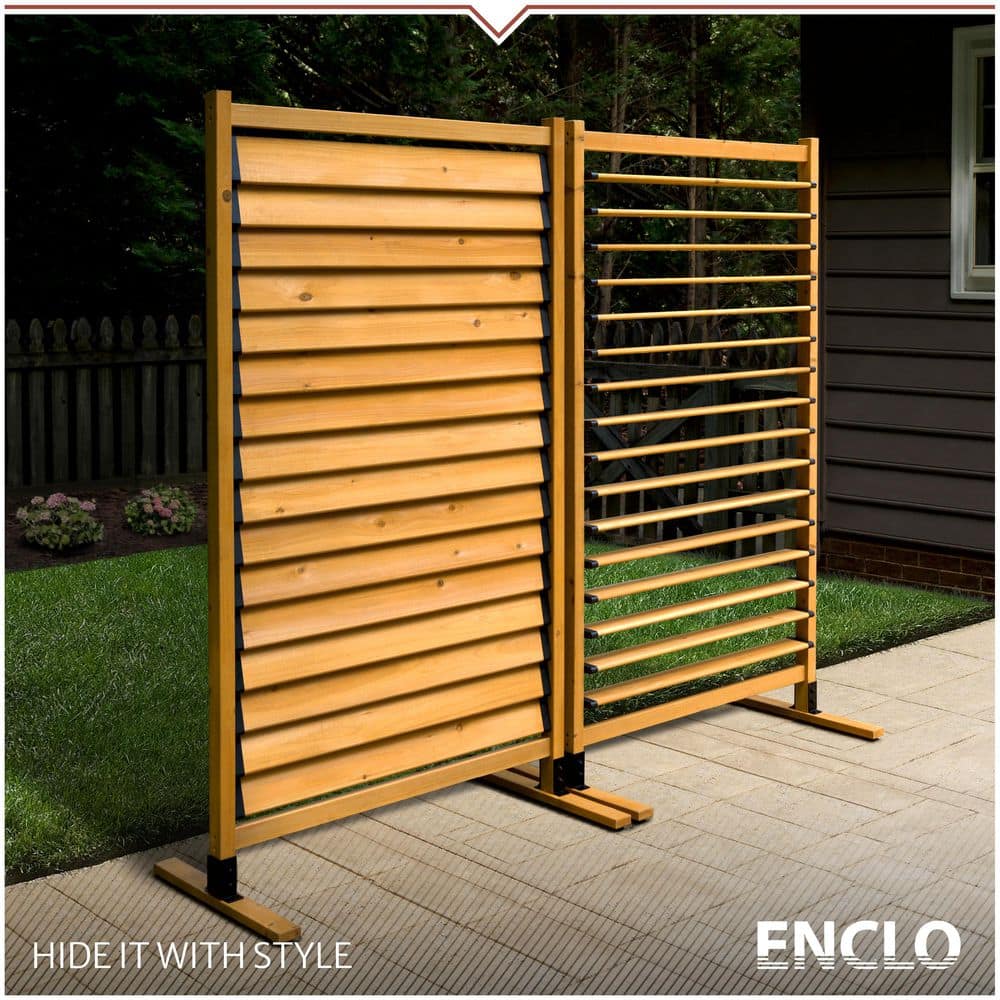 Enclo Privacy Screens Solara 6 ft. H x 3.1 ft. W Freestanding or Surface Mounted Dynamic Louvered Wood Privacy Screen, Flat Top Style, 1 Panel (2)