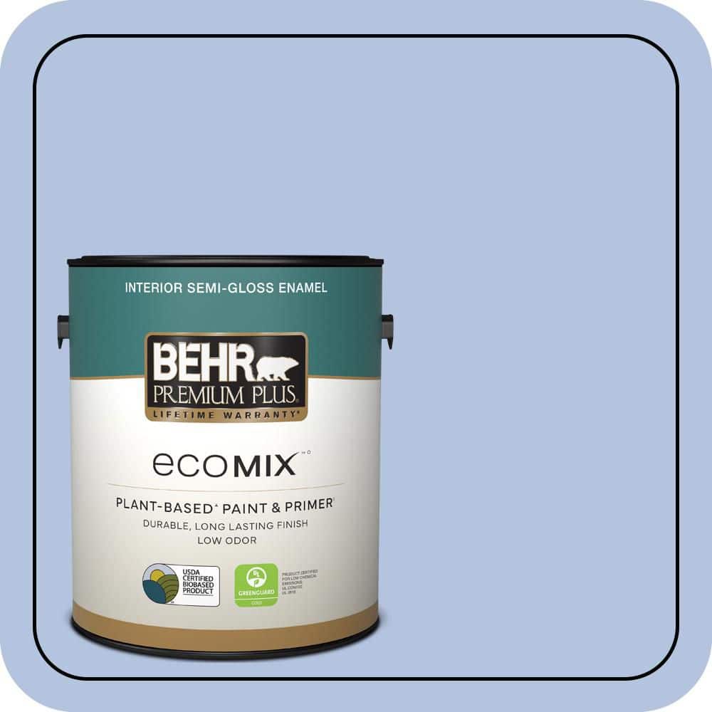 BEHR PREMIUM PLUS 1 gal. #600C-3 Periwinkle Bud Semi-Gloss Enamel EcoMix Plant-Based Interior Paint & Primer (1)