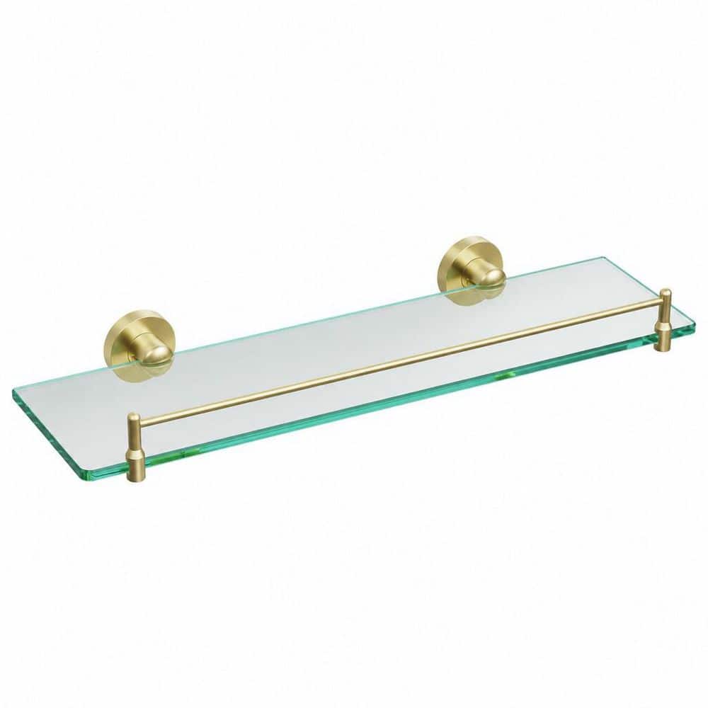 Wudkey Bathroom Wall Mount Floating 20 in. W x 0.3 in. H x 8 in. D Tempered Glass Rectangular Shelf in Brushed Gold (1)