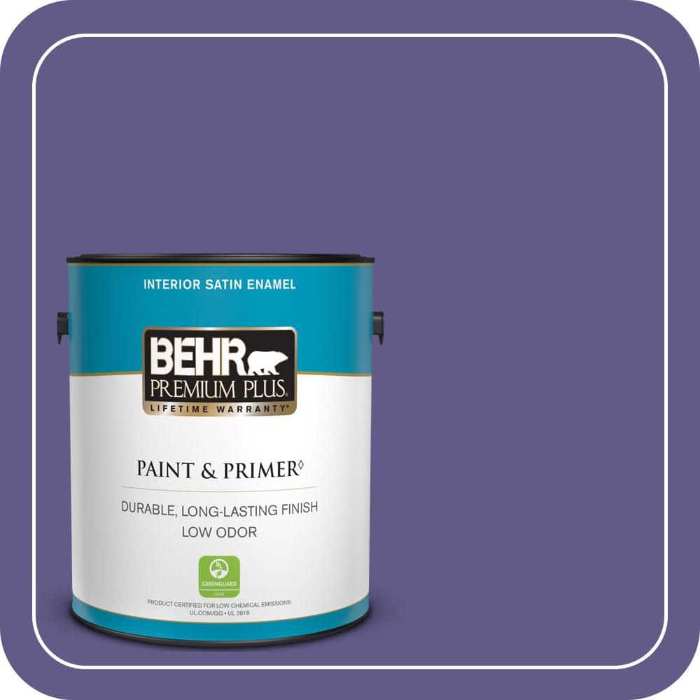 BEHR PREMIUM PLUS 1 gal. #S-G-640 Purple Balloon Satin Enamel Low Odor Interior Paint & Primer