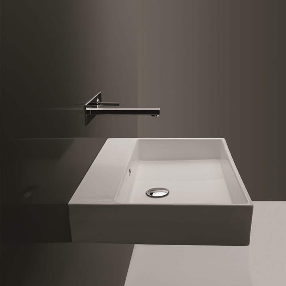 WS Bath Collections Unlimited 46 Wall Mount / Vessel Bathroom Sink in Ceramic White without Faucet Hole (2)