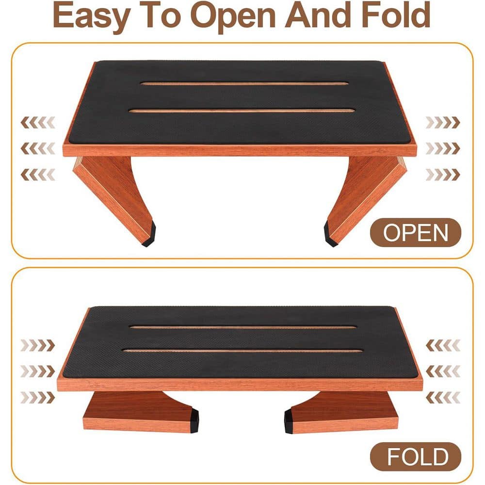 Unbranded Foldable One Step Stool Non-Slip Rubber Feet Collapsible Wooden Step 450 lbs. High Beds Kitchen Bathroom RV Portable (3)