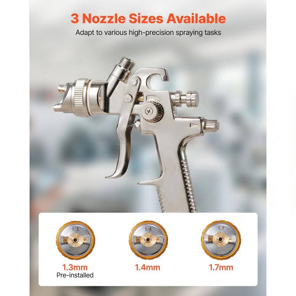 VEVOR LVLP Air Spray Gun, Gravity Feed Paint Sprayer Gun, 3 Nozzles (1.3/1.4/1. 7mm), 600ml Capacity Automotive Paint Sprayer (3)