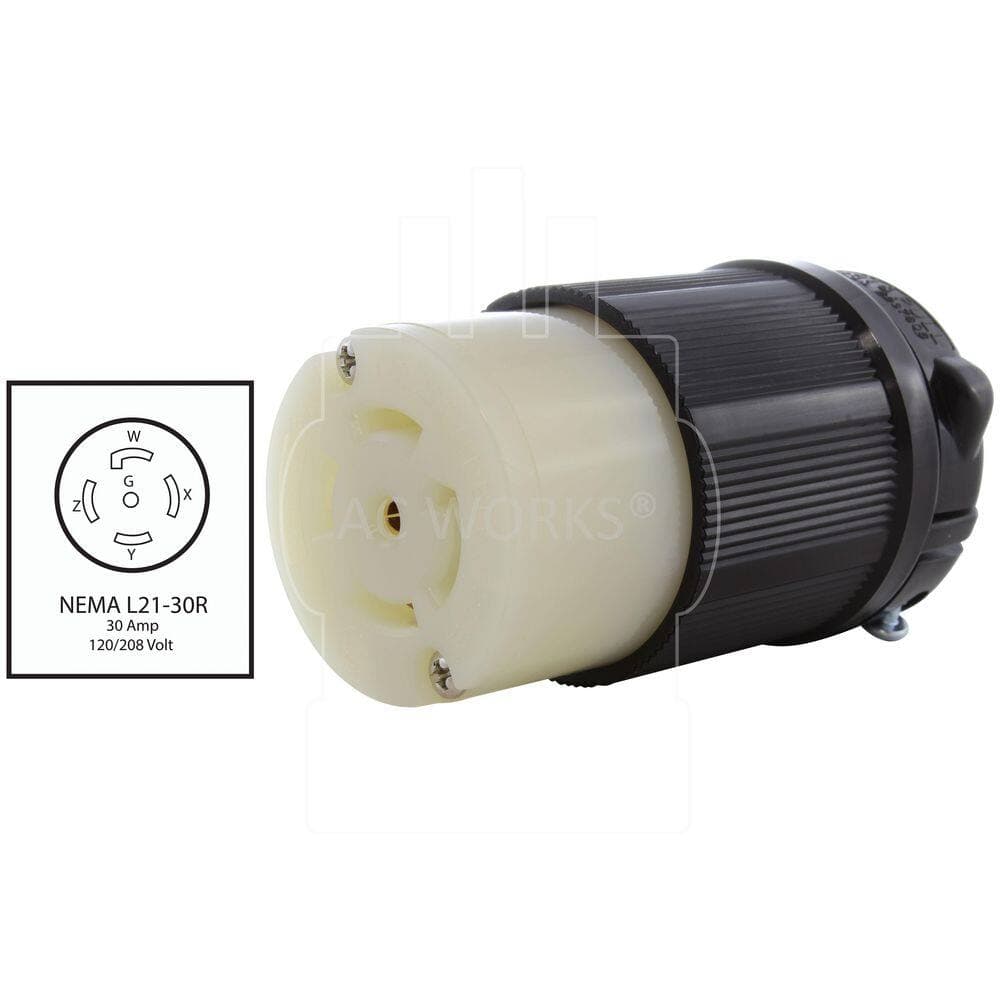 AC WORKS NEMA L21-30R 30A 3-Phase 120/208V 3PY, 5-Wire Locking Female in Black UL, C-UL Approval (2)
