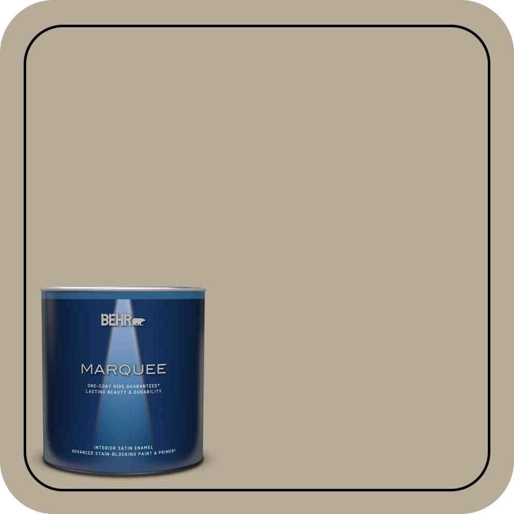 BEHR MARQUEE 1 qt. #N310-4 Desert Khaki One-Coat Hide Satin Enamel Interior Paint & Primer