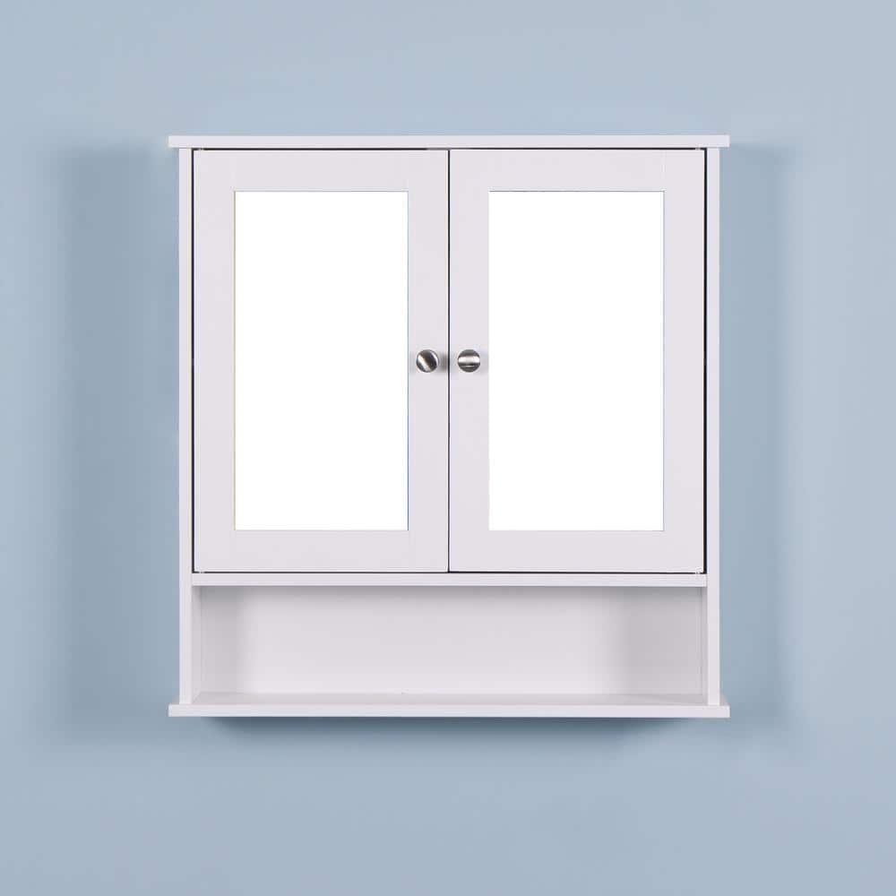 Tidoin 22.05 in. W x 5.12 in. D x 22.8 in. H White Wood Wall Mounted Bathroom Cabinet with 2 Mirror Doors and Adjustable Shelf (2)