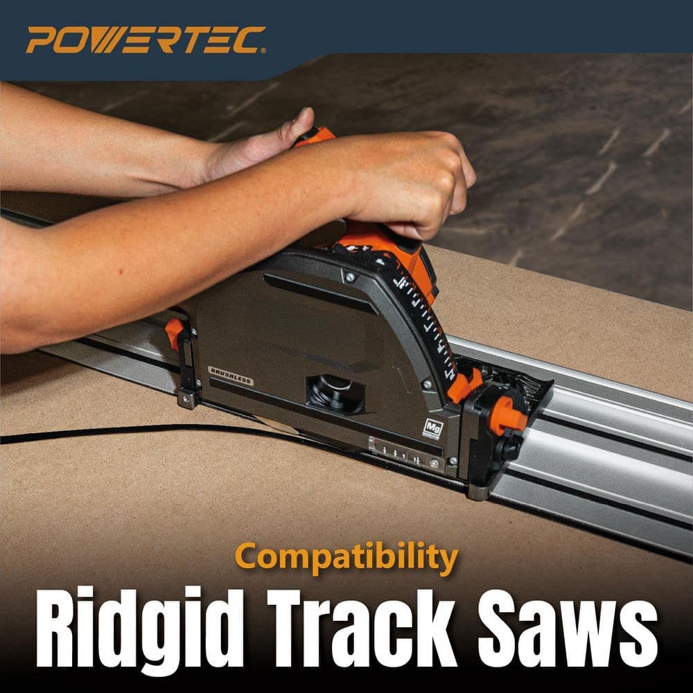 ‎POWERTEC 55 in. Extruded Aluminum Track Saw Guide Rail for Ridgid Track Saws Perfect for Repeatable Rip Cuts and Crosscuts (2)