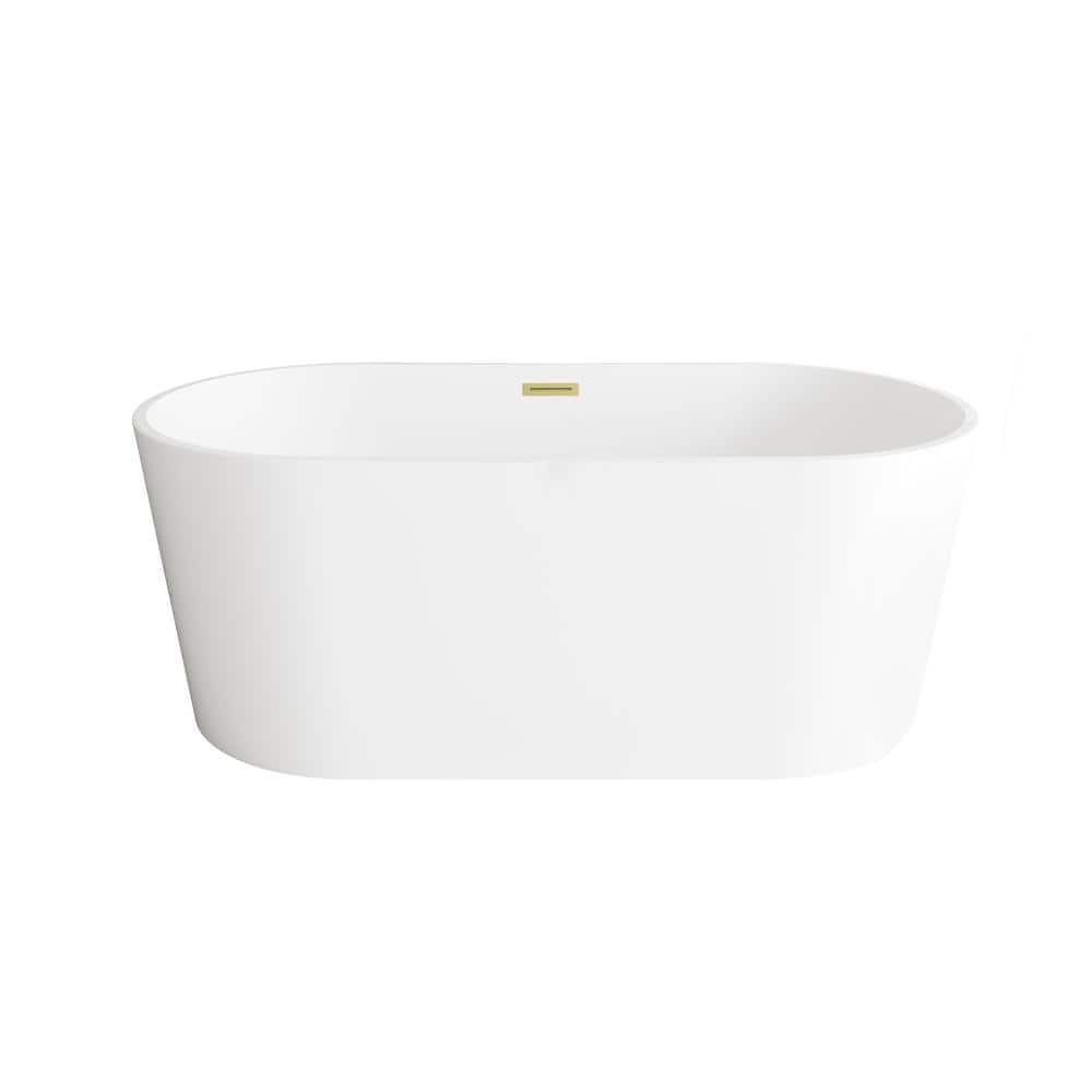 Unbranded Timeless Home 59 in. x 29.5 in. Soaking Bathtub with Center Drain in Glossy White with Brushed Gold Trim