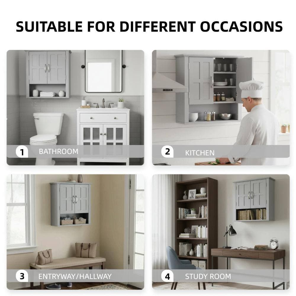 COWLOWN 23.62 in. W x 7.68 in. D x 22.63 in. H Bathroom Storage Wall Cabinet in Gray (3)