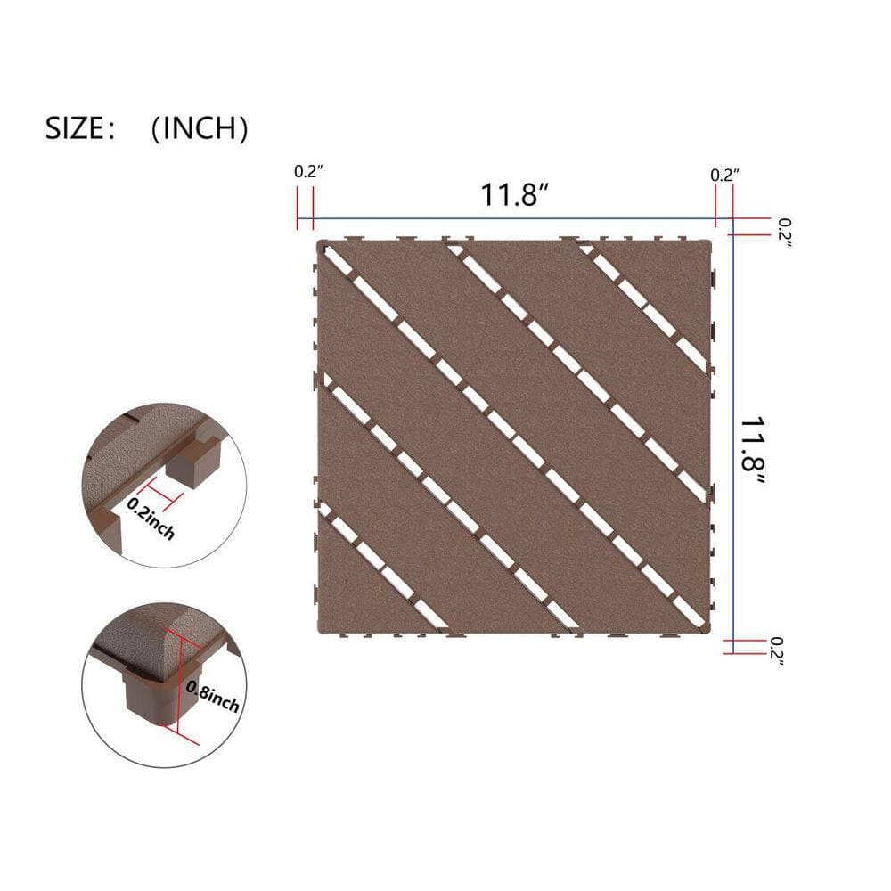cadeninc 12 in. x 12 in. Square Plastic Interlocking Deck Tiles Composite Tile for Poolside Balcony Backyard, Red Brown (44-Pack) (2)
