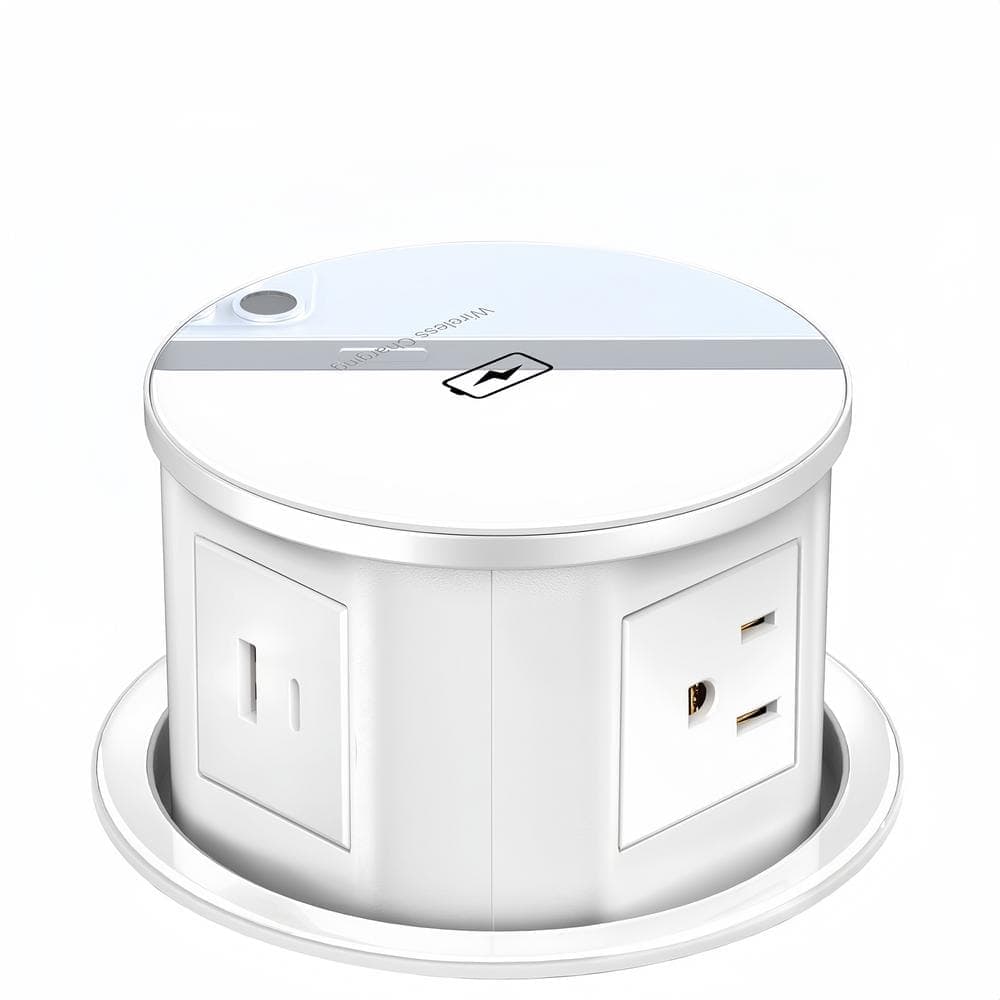 Ahfiwaso 6 ft. 4-Outlet 4.7 in. Pop Up Power Strip in White with 15-Watt Wireless Charger and USB Ports (1)