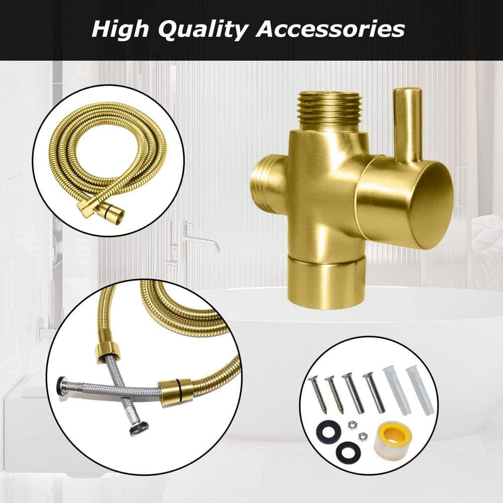 Anqtovp Handheld Bidet Sprayer Attachment Kit with Stainless Steel Shattaf, T-Adapter, Hose for Toilet and Bathroom (3)