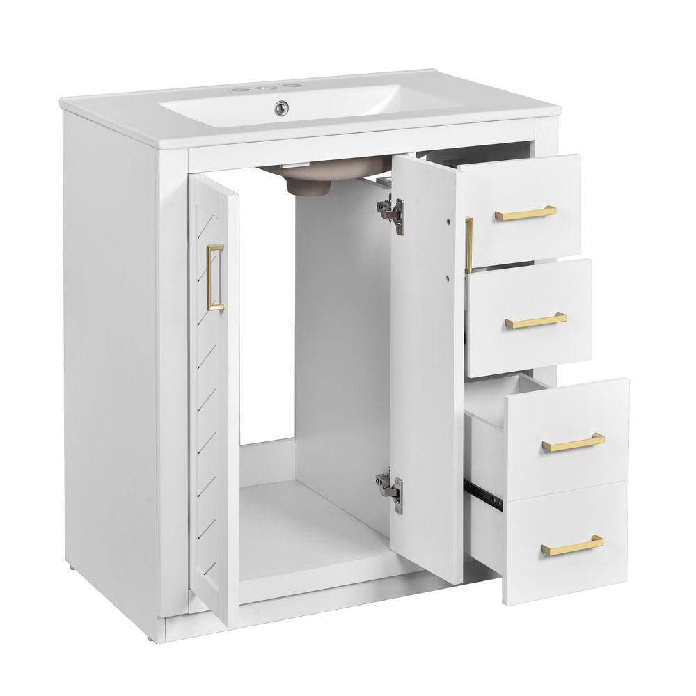 COWLOWN 30 in. W x 18 in. D x 34 in. H Bathroom White Linen Cabinet (1)