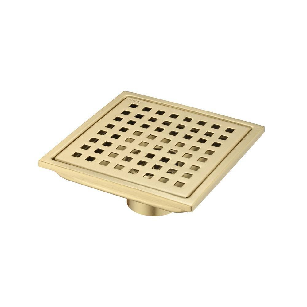 Unbranded 1-Piece 6 in. Square Shower Floor Drain Bath Hardware Set with Strainer Included Mounting Hardware in Brushed Gold