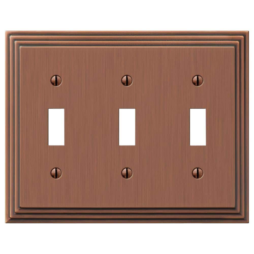 AMERELLE Tiered 3 Gang Toggle Metal Wall Plate - Antique Copper