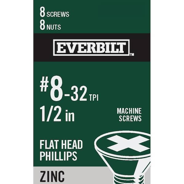 Everbilt #8-32 x 1/2 in. Zinc Plated Phillips Flat Head Machine Screw (8-Pack) (2)
