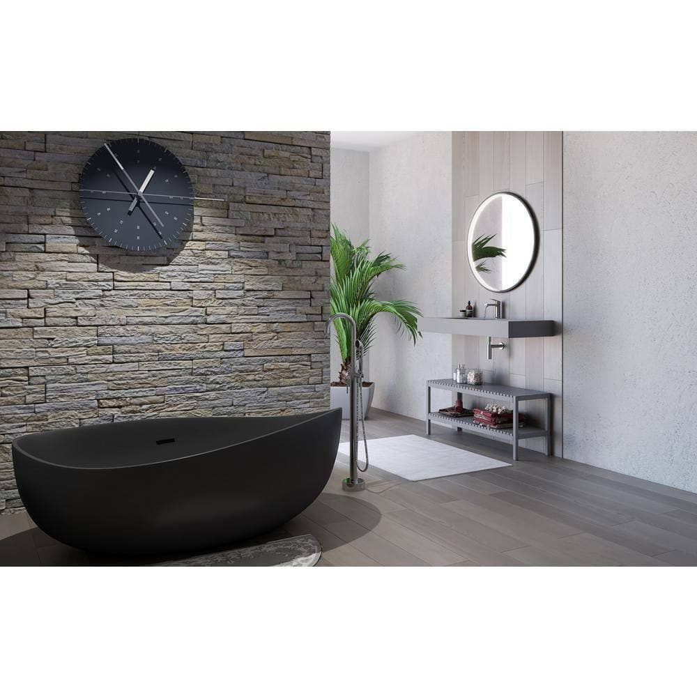 castellousa Newport 70.87 in. Solid Surface Stone Resin Flatbottom Bathtub in Matte Black (3)