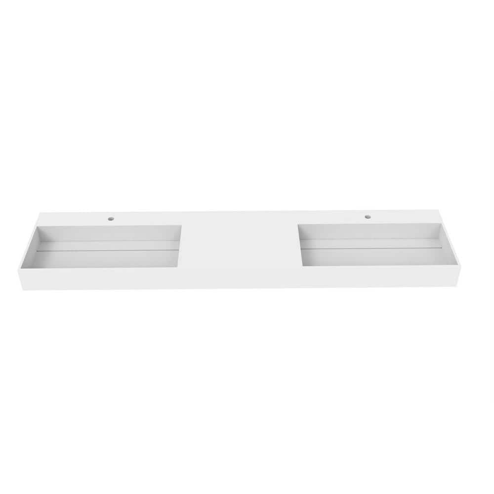 castellousa Juniper 84 in. Wall Mount Double-Basin Solid Surface Rectangle Non Vessel Sink Bathroom in Matte White (1)