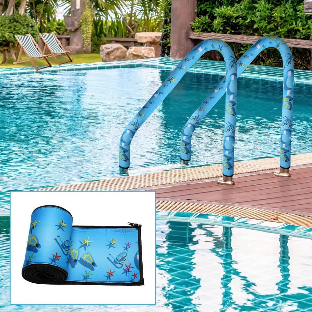 NVNOO 4 ft. Swimming Pool Handrail Cover with Zipper, Rail Grip Handles Cover Sleeve, Blue (2-Pack) (2)
