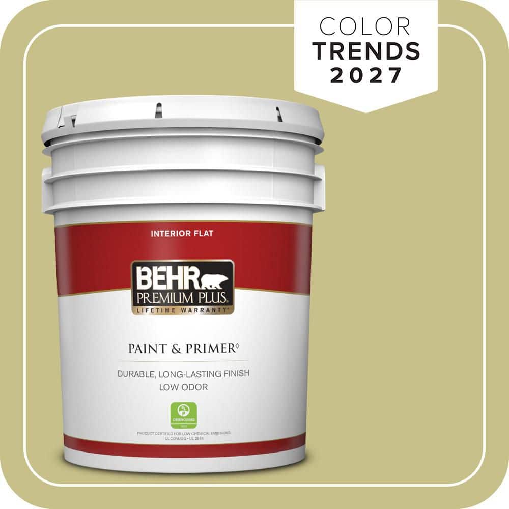 BEHR PREMIUM PLUS 5 gal. #PPU9-11 Wheat Grass Flat Low Odor Interior Paint & Primer