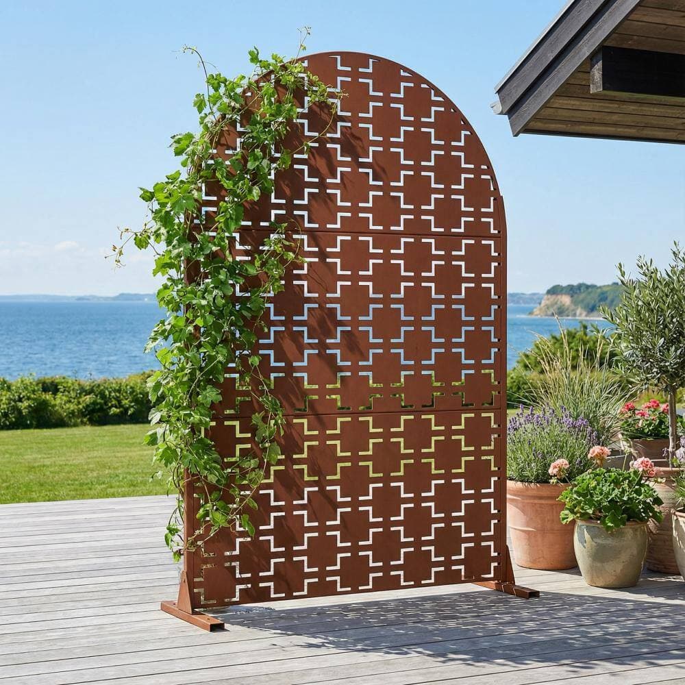 Dovelina 16 in. L x 72 in. H x 47 in. W Brown Arched Galvanized Metal Wall Sculptures Outdoor Privacy Screens Garden Fence (2)