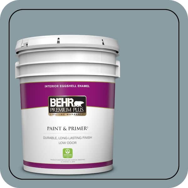 BEHR PREMIUM PLUS 5 gal. #540F-4 Shale Gray Eggshell Enamel Low Odor Interior Paint & Primer (2)