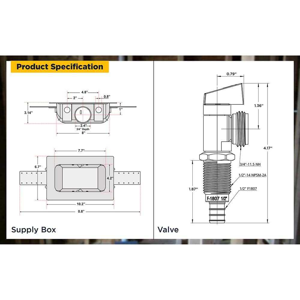 PLUMBFLEX 1/2 in. PEX B Brass Inlet Washing Machine Valves (1/4 Turn) in White ABS Plastic with Center Outlet Box (2)