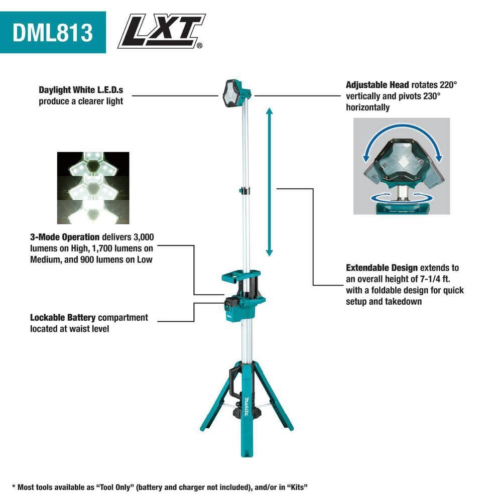 Makita 18V LXT Lithium-Ion Cordless Tower Work Light (Light Only) with 18V LXT Lithium-Ion Battery Pack 3.0Ah (3)