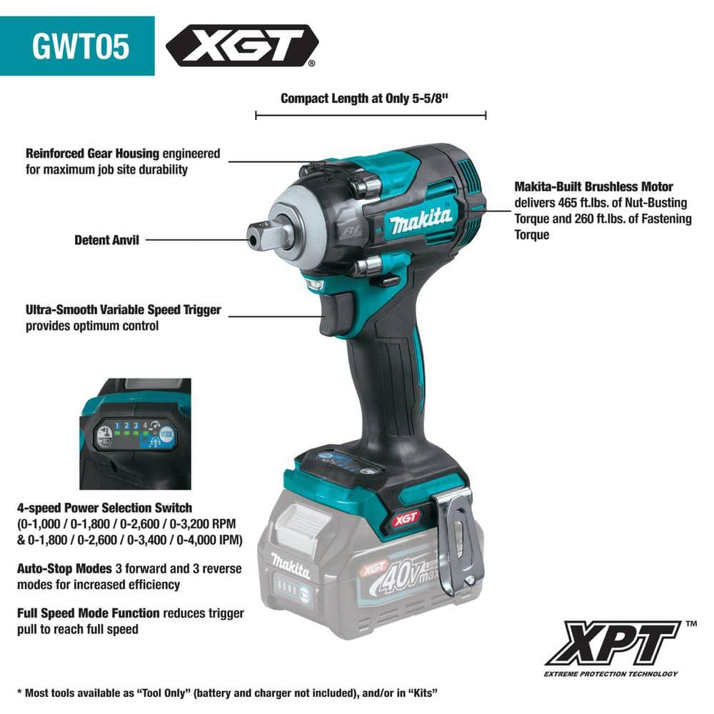 Makita 40V Max XGT Brushless Cordless 4-Speed . Impact Wrench with Detent Anvil (3)
