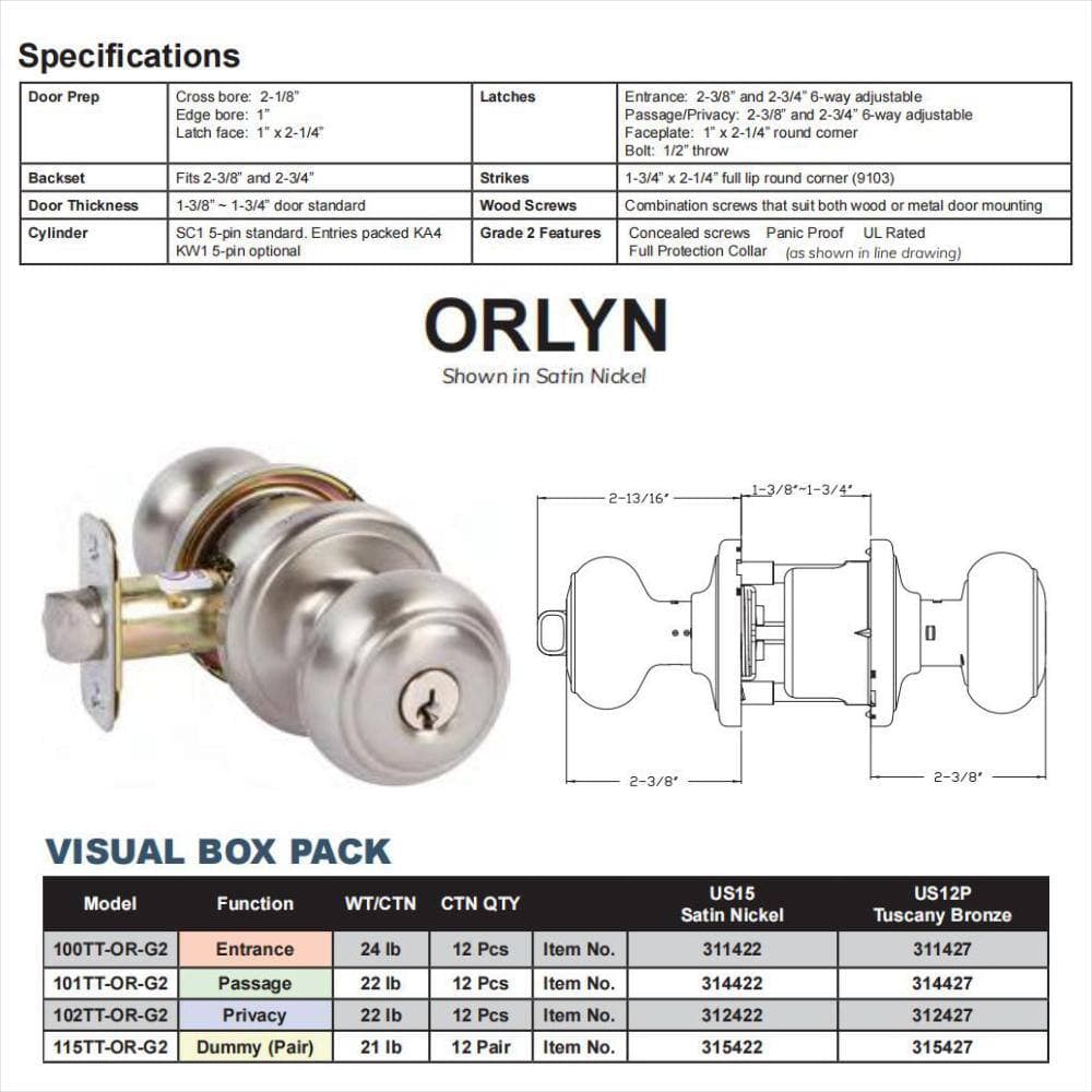 DELANEY HARDWARE Grade 2 Orlyn Passage (Hall/Closet) Door Knob Bright Chrome (2)