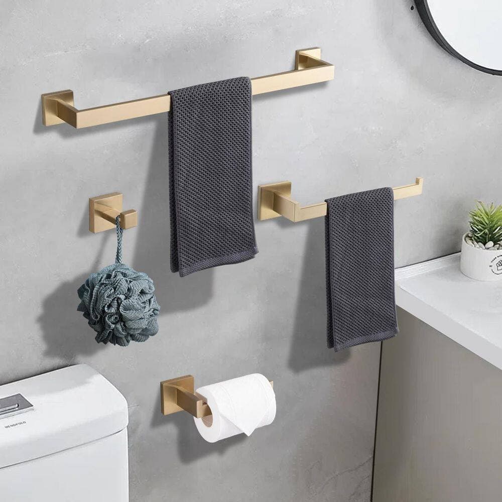 Tahanbath 4-Piece Bath Hardware Set with Hand Towel Holder in Brushed Gold (2)