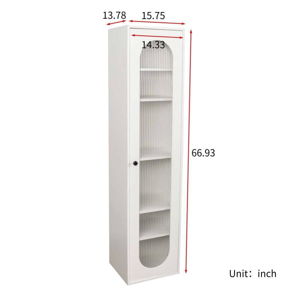 XUJMK 16 in W x 14 in D x 67 in H Linen Cabinet, all Display Cabinet, Bookshelf in White with 6 Storage Shelving, 1 Glass Door (2)