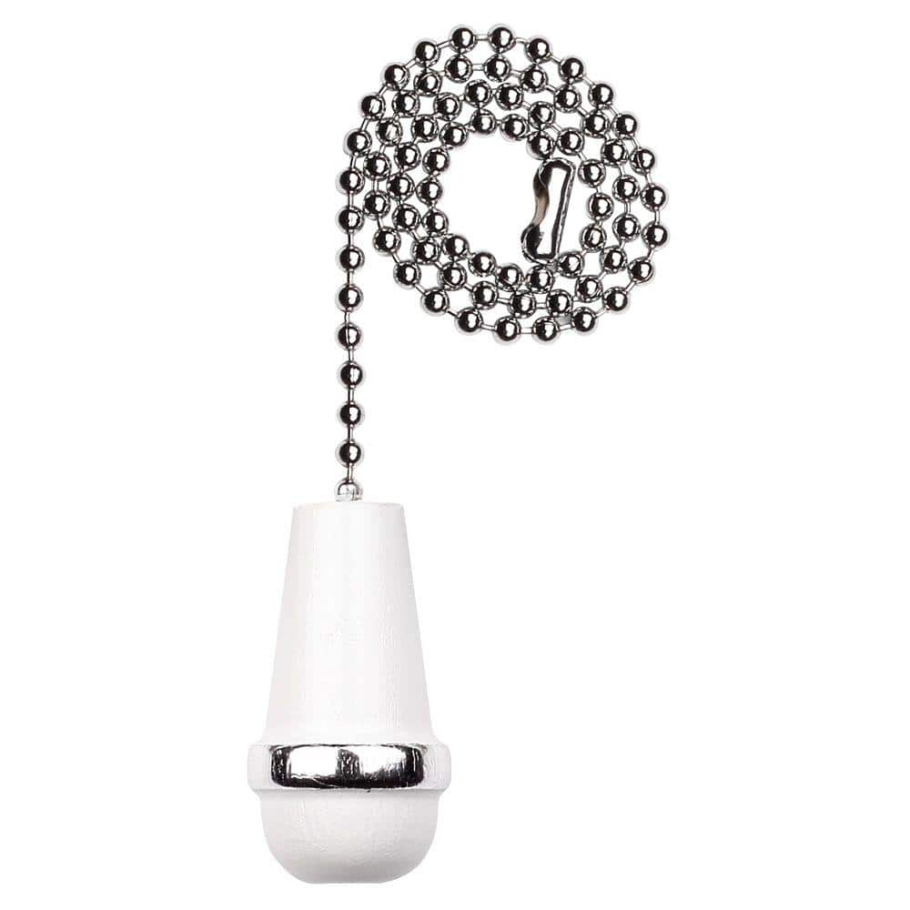 Commercial Electric 12 in. White and Chrome Wooden Cone Pull Chain for Ceiling Fan and Lights (2)
