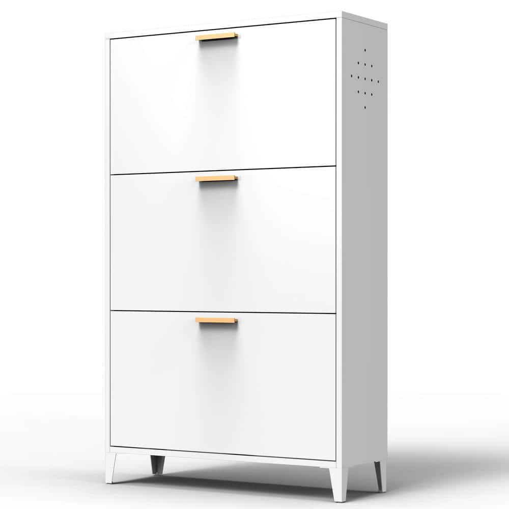 Unbranded 27.56 in. W 9.45 in. D 47.64 in. H Linen Cabinet with Flip Door, 3 Drawer, Modern Tipping Bucket Shoe Cabinet