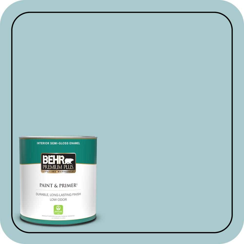 BEHR PREMIUM PLUS 1 qt. #PMD-95 Coastal Surf Semi-Gloss Enamel Low Odor Interior Paint & Primer