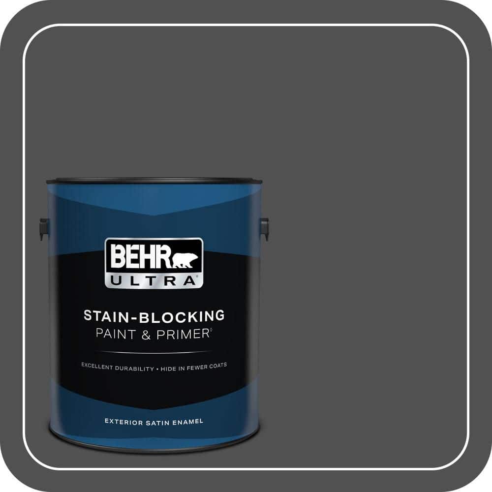 BEHR ULTRA 1 gal. #N460-7 Space Black Satin Enamel Exterior Paint & Primer