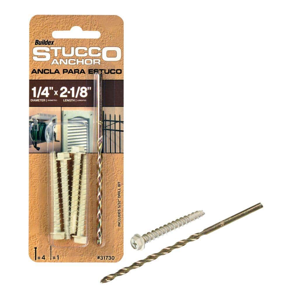 Tapcon 1/4 in. x 2-1/8 in. Steel Hex-Washer-Head Stucco Anchors with Drill Bit (4-Pack) (1)