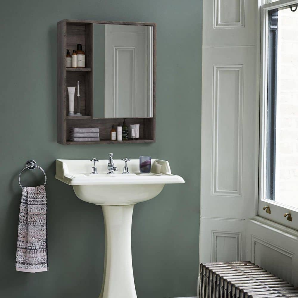 Dracelo 21.6 in. W 6.3 in. D 24 in. H Bathroom Mirror Wall Cabinet with Single Door and Adjustable Shelf (3)