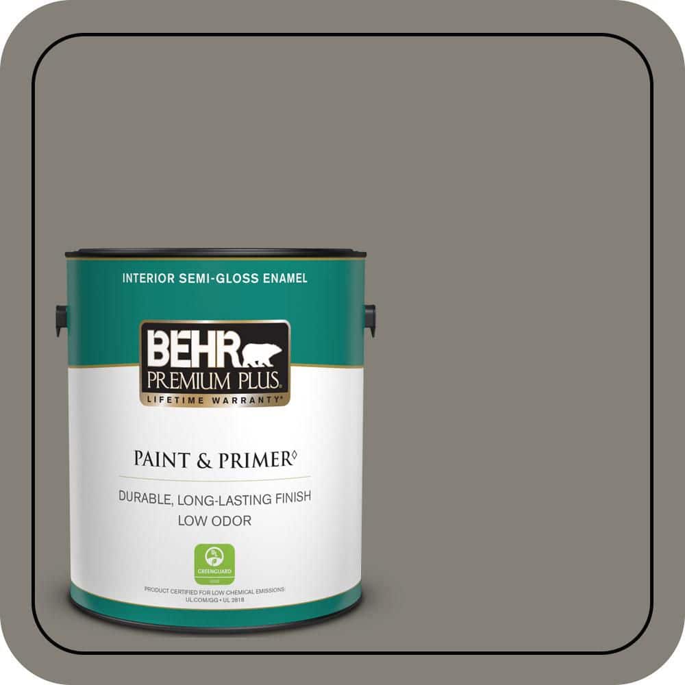 BEHR PREMIUM PLUS 1 gal. #N360-5A Wood Ash Semi-Gloss Enamel Low Odor Interior Paint & Primer