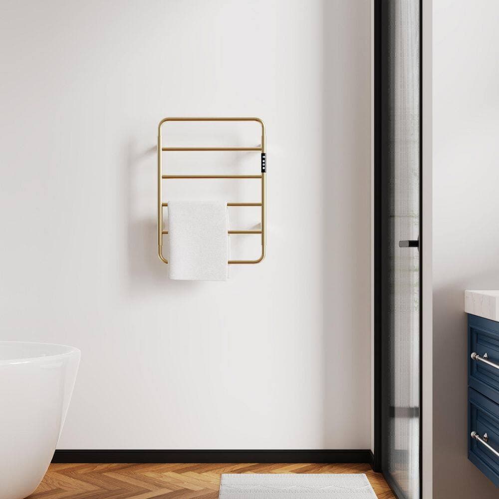 RKZHOPT 6-Bar Electric Towel Rack in Brushed Gold with Temperature Adjustment, Temperature Display, Built-In Timer (2)