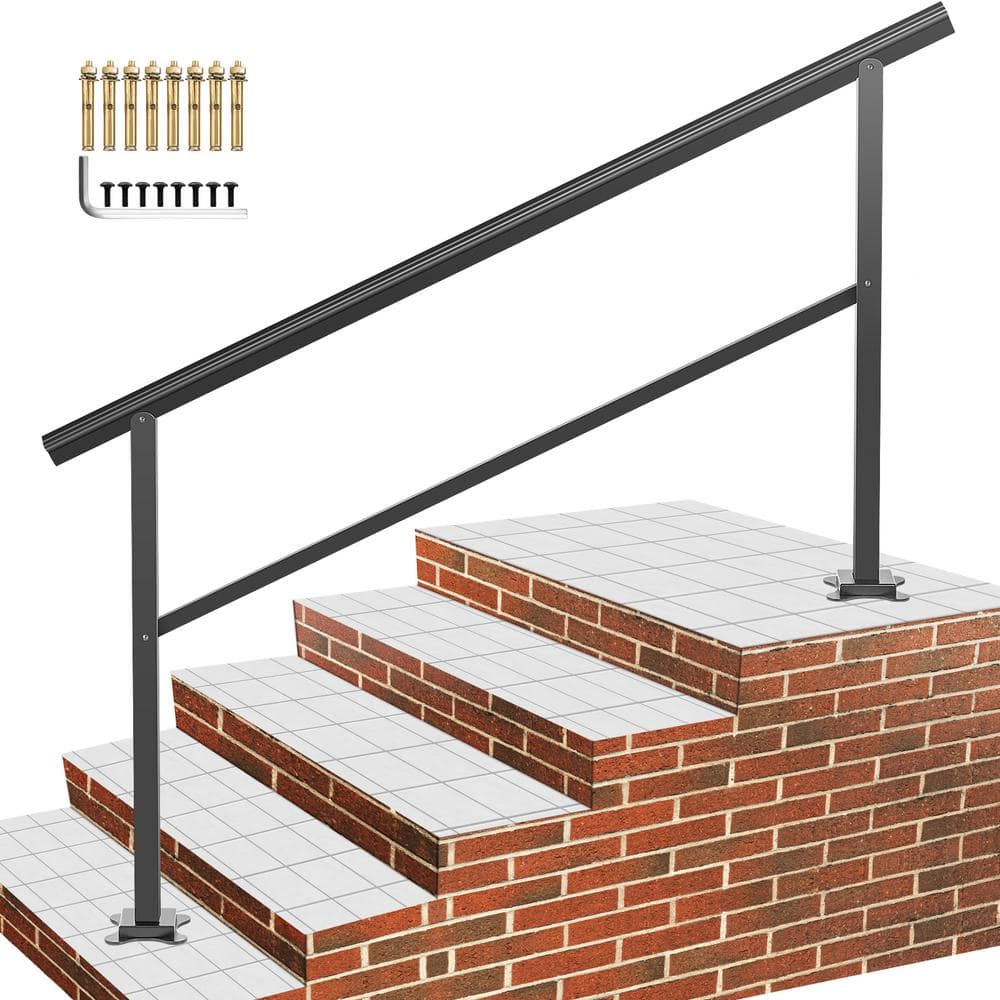 VEVOR 60 in. W x 35 in. H Adjustable Handrail Fits 4 Steps or 5 Steps Aluminum Handrails for Outdoor Steps, Black (1)