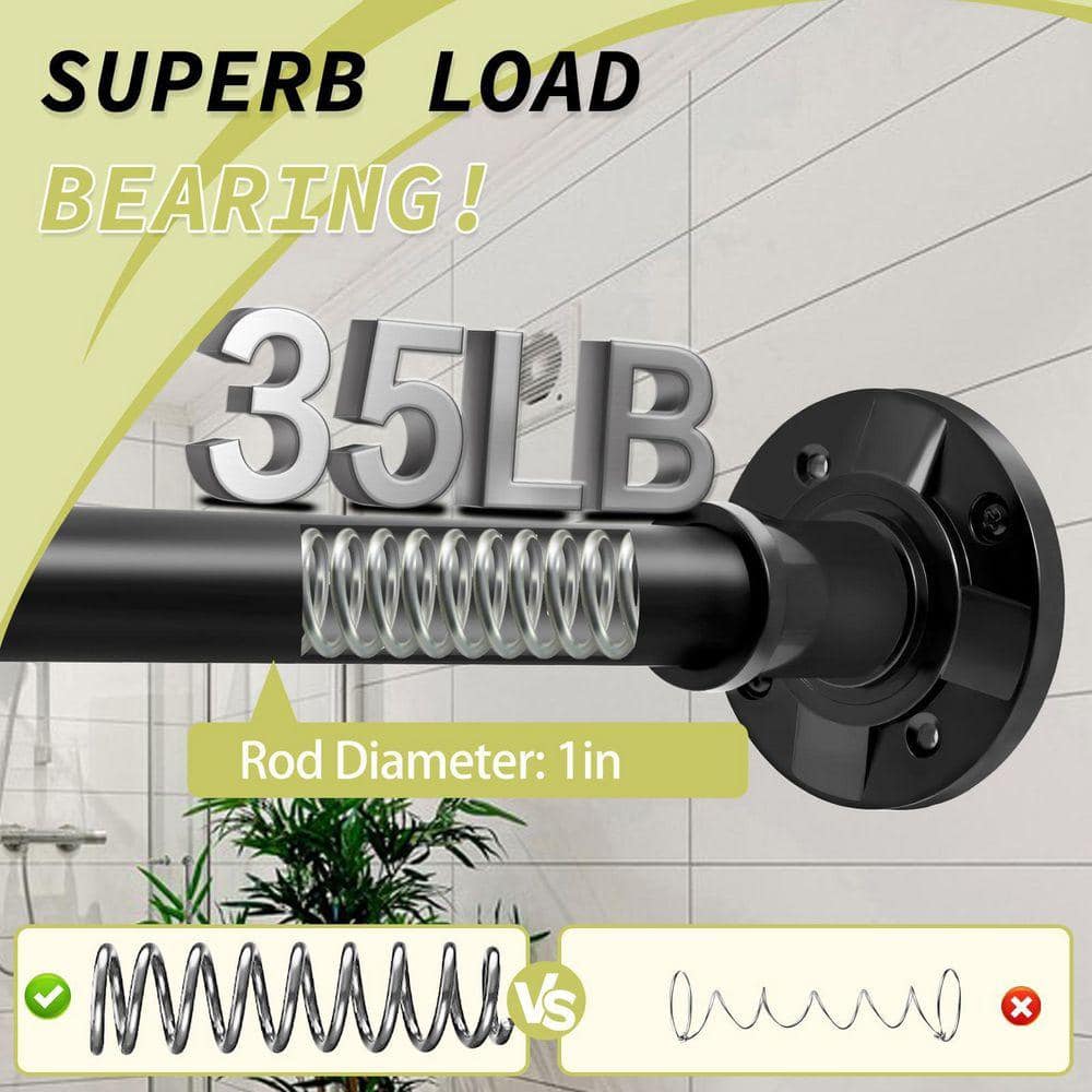 Lynzavix 31 to 112 in. Stainless Steel Adjustable Tension Shower Curtain Rod with Anti-Slip Rubber Pads in Matte Black (3)