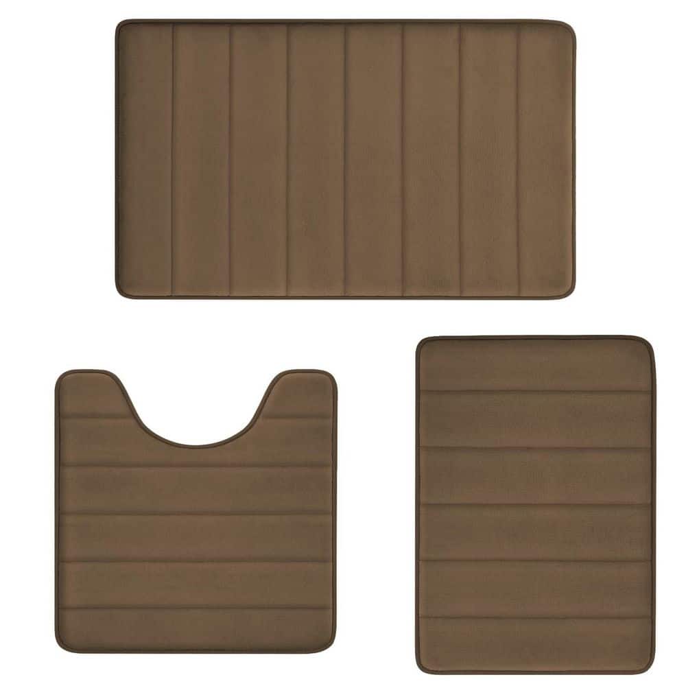 Numhew 32 in. x 20 in. 3 Piece Memory Foam Non-Slip Absorbent Bathroom Mats Set in Brown for Bathroom, Tub, Shower, and Toilet (1)