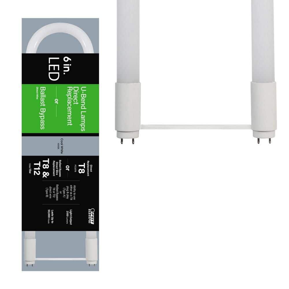 Feit Electric 15-Watt 6 in. T8 G13 Type AB Plug and Play and Ballast Bypass Linear U-Bend LED Tube Light Bulb, Cool White 4000K (2)