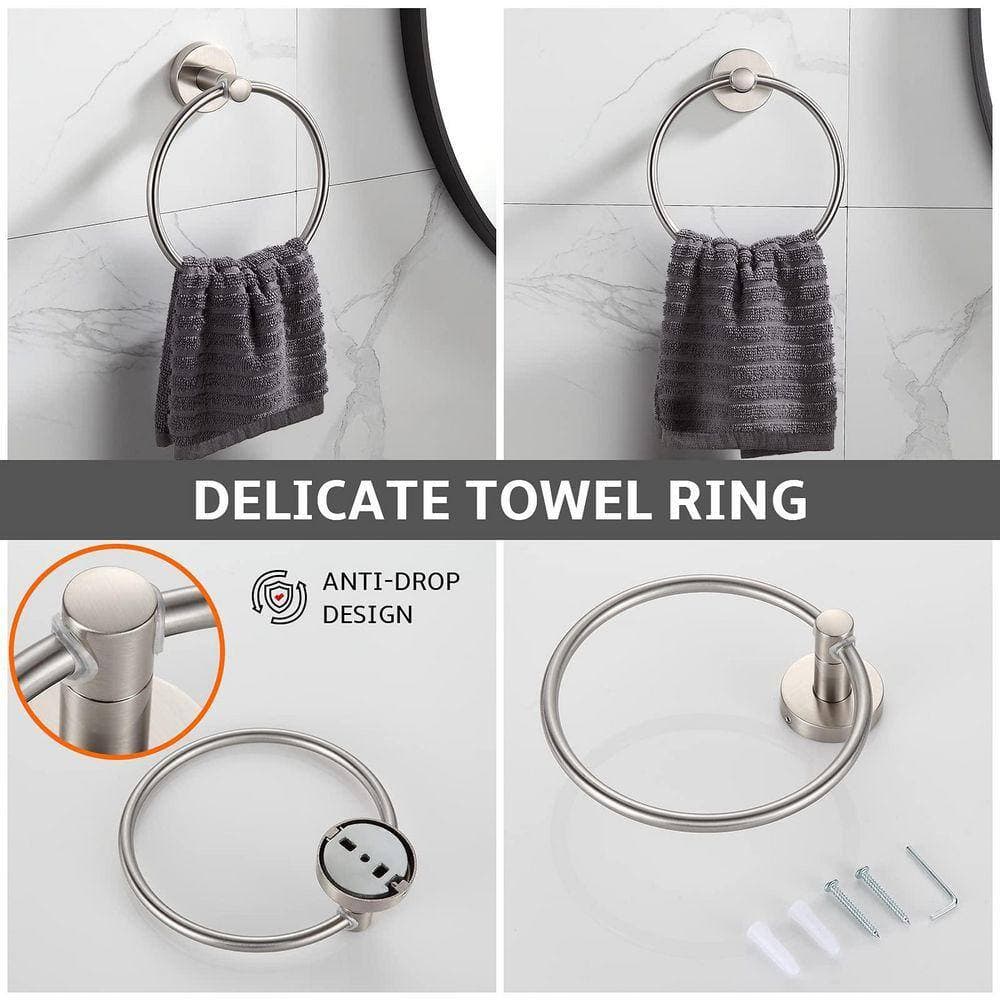 Unbranded 4-Piece Bathroom Accessory Set with Adjustable 24 in. Towel Bar Ring Toilet Paper Holder Robe Hook in Brushed Nickel (3)