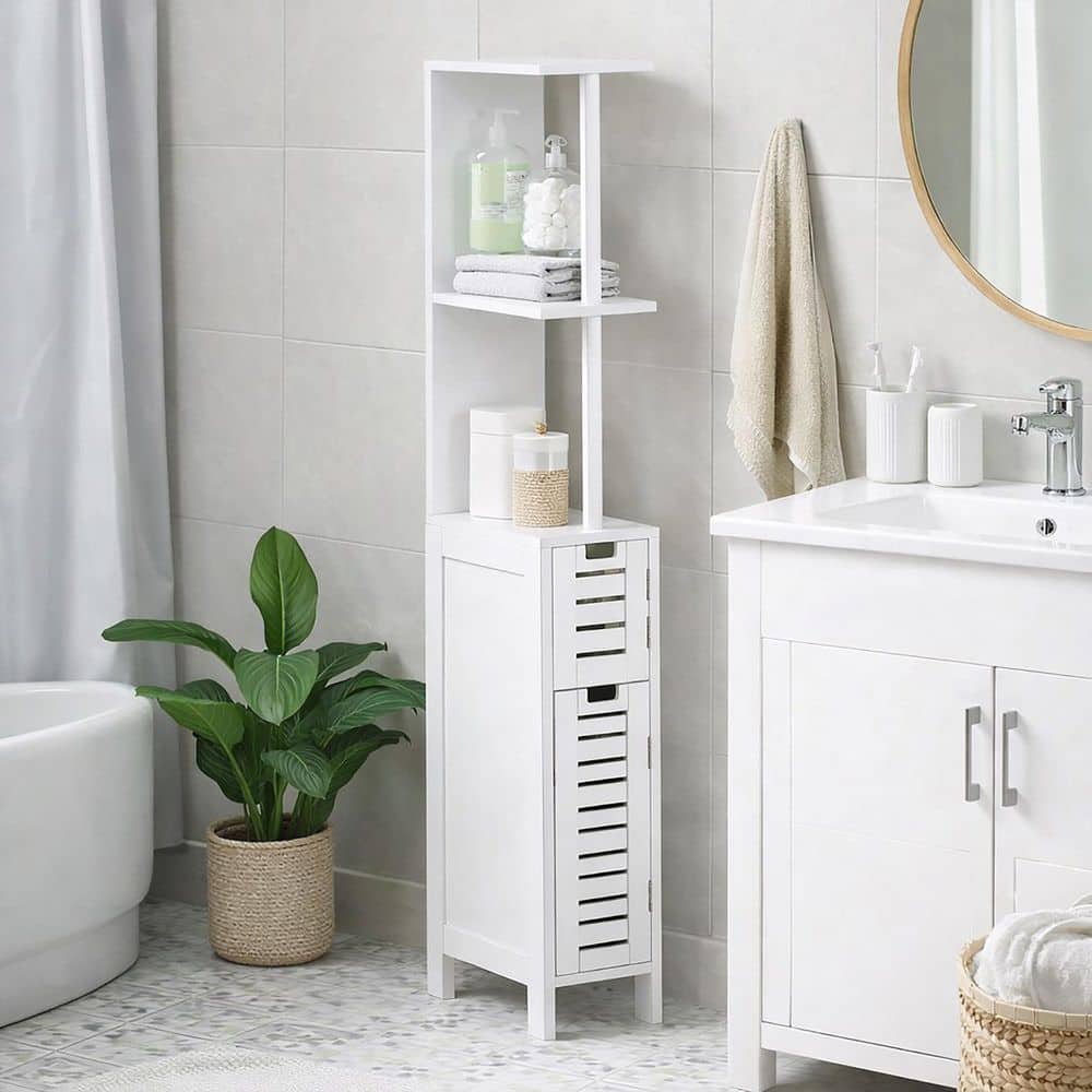 EVIDECO French home goods MIAMI 7.2 in. W x 12 in. D x 51.4 in. H Free Standing Linen Cabinet Slim with 2-Doors White (1)