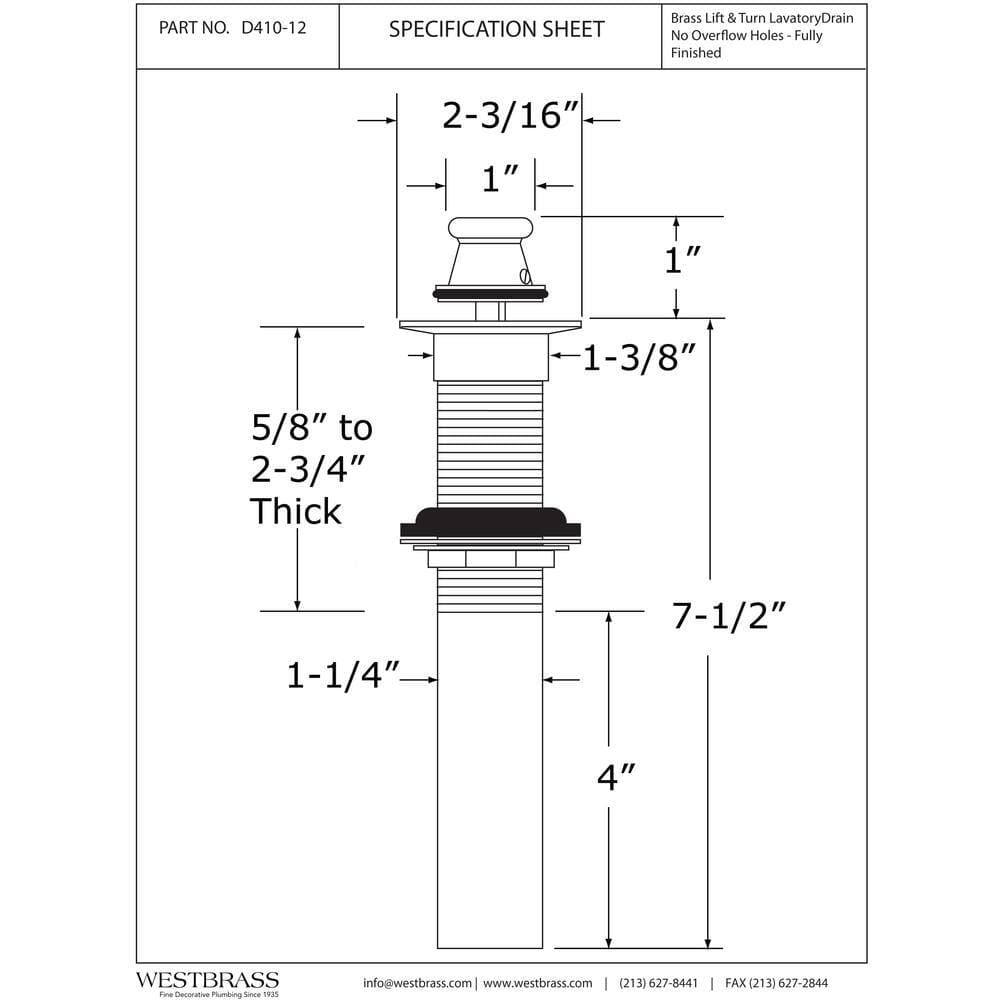 Belle Foret Lift-and-Turn Lavatory Drain without Overflow Holes (2)